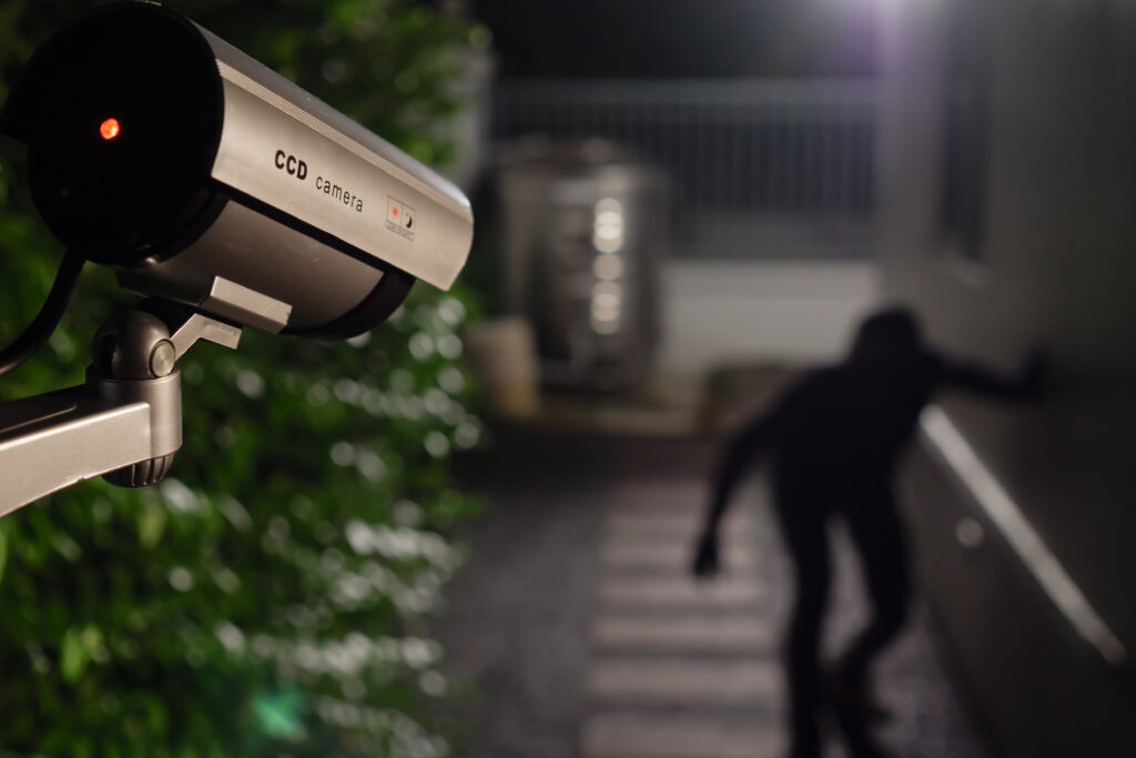 Picture of a CCTV pointing at an intruder